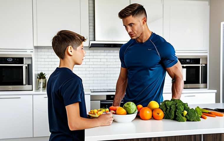 **

"A sports nutritionist consulting with a young athlete, discussing a healthy meal plan with fruits, vegetables, and lean protein, appropriate content, fully clothed, safe for work, modern kitchen setting, professional, family-friendly, perfect anatomy, natural proportions, well-lit scene, educational context."

**