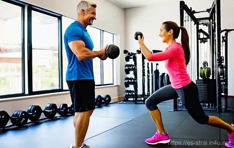 스포츠 트레이너 고객 상담 스킬 - **Prompt:** A diverse male personal trainer and a diverse female client are engaged in a heartfelt c...