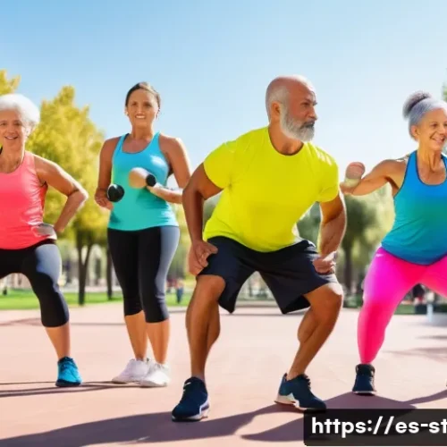 스포츠 트레이너가 가르치는 운동 종류와 차이 - A diverse group of Spanish-speaking adults performing a balanced workout session outdoors in a sunny...