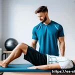 스포츠 트레이너가 반드시 알아야 할 재활 트레이닝 - A professional sports rehabilitation clinic scene featuring a male football player wearing athletic ...